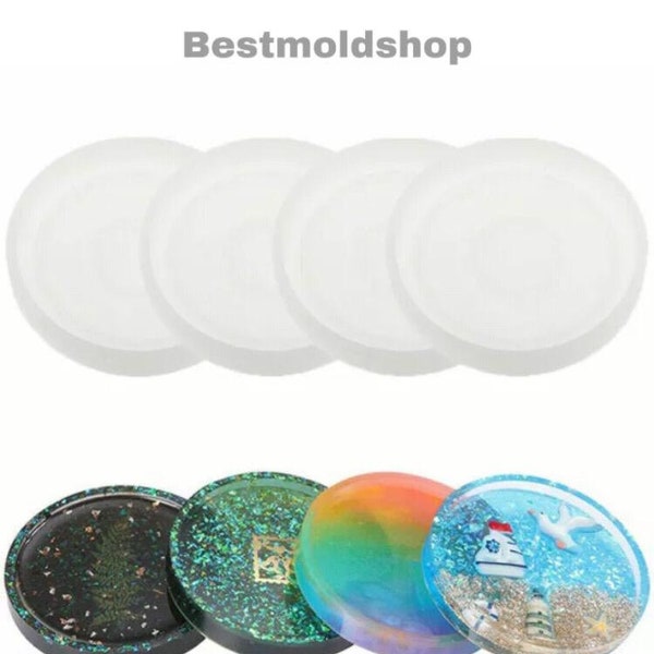 4PCS Round Coaster Silicone Resin Casting Mold Jewelry Making Mould Craft DIY UK