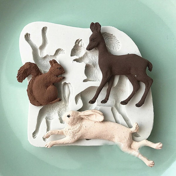 Baking Mold Deer Rabbit Squirrel Chocolate Silicone Animals Cake Fondant Mould, Silicone Mold.