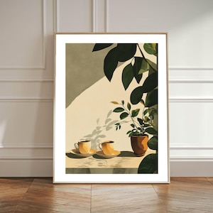 Mid Century Coffee Cups Print: Retro Kitchen Wall Art