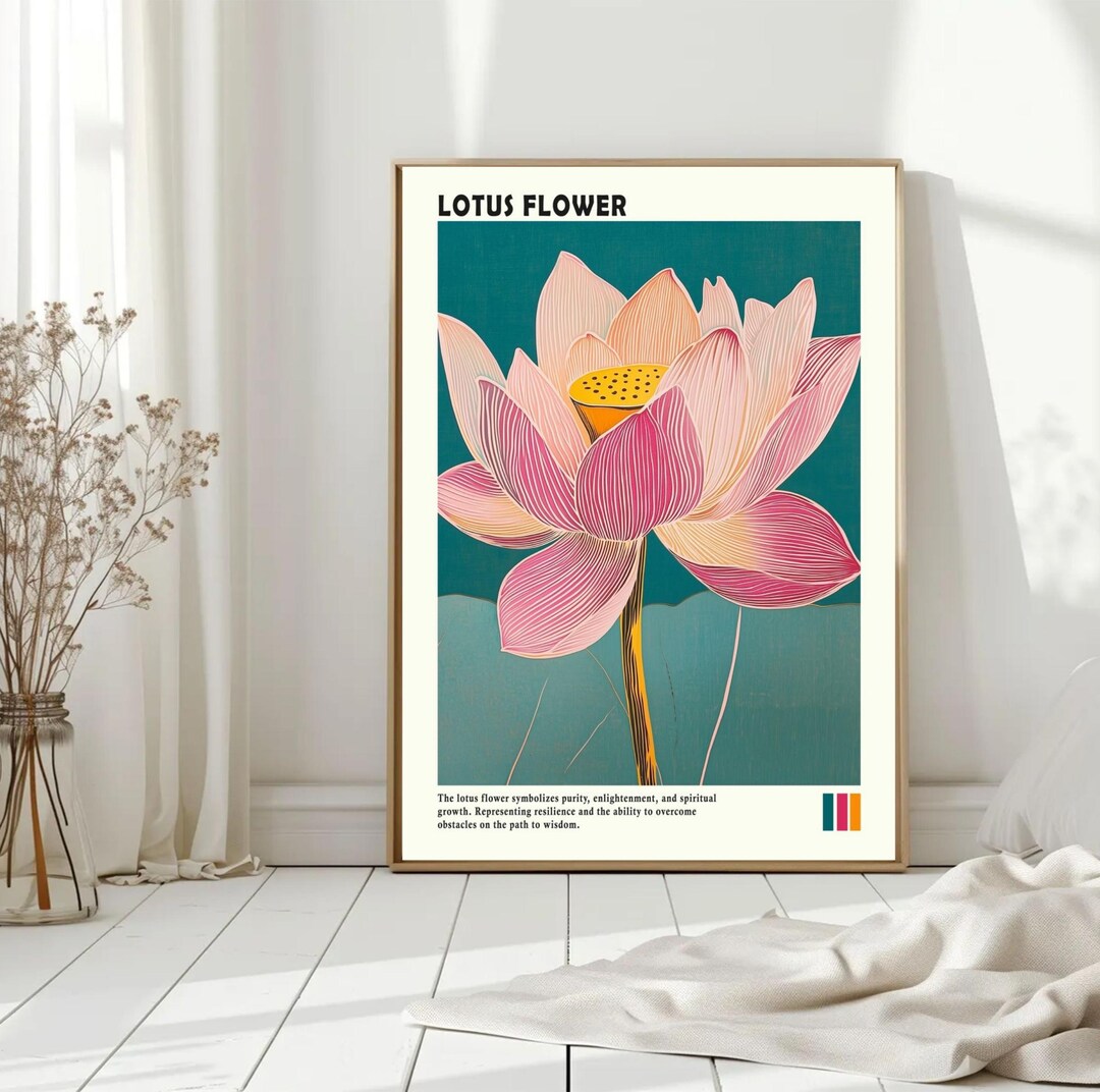 Lotus Flower Pink Japanese Wall Art Print - Maximalist Abstract Art ...