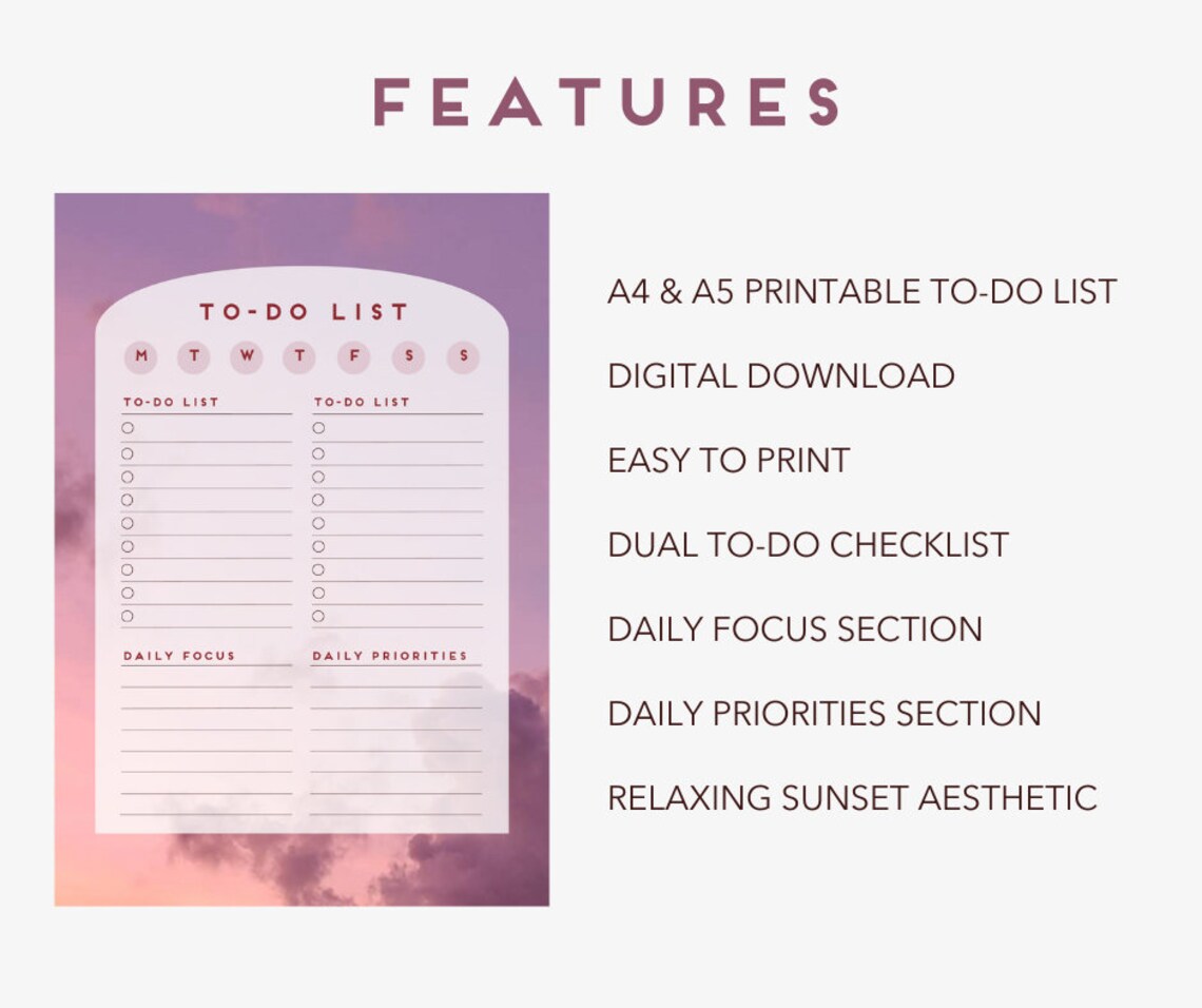 Sunset Aesthetic Printable To-do List, Life Planner to Do List ...