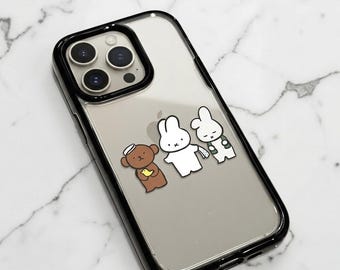 Kawaii Miffy Bunny Bear Clear Phone Case Minimal Cartoon Design iPhone 11 12 13 14 15 16 17 Pro Max Gift for Her Aesthetic Y2K Teen Girls