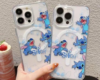 Cute Stitch Clear Phone Case with MagSafe Ring – Cartoon TPU Cover for iPhone
