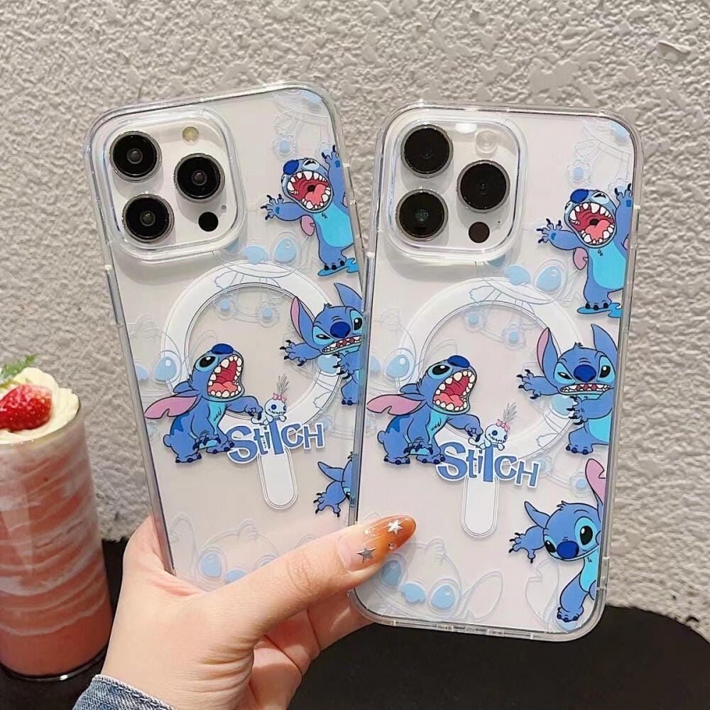 Cute Stitch Clear Phone Case With Magsafe Ring  Cartoon TPU Cover for  iPhone - Etsy