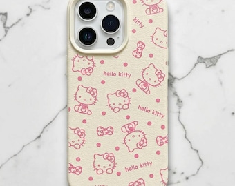 Kawaii Kitty Cat Embossed Pink Leather iPhone Case Cute Minimalist Pattern iPhone 11 12 13 14 15 16 17 Pro Max Coquette Y2K Gift Her
