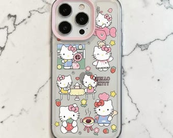 Kitty Cat Clear Phone Case Cute Pink Kawaii Cover iPhone 13 14 15 16 17 Pro Samsung S23 S24 Gift Girlfriend Teen Girls Birthday Present Y2K