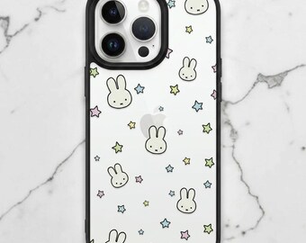 Kawaii Miffy Pastel Star Clear iPhone Case Cute Minimalist Pattern iPhone 11 12 13 14 15 16 17 Pro Max Aesthetic Coquette Y2K Gift Her