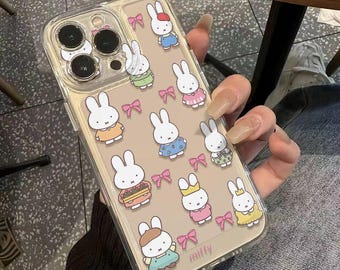 Cute Miffy Clear iPhone Case, Kawaii Bunny Soft TPU Phone Cover, Aesthetic Japanese Style Gift for Her