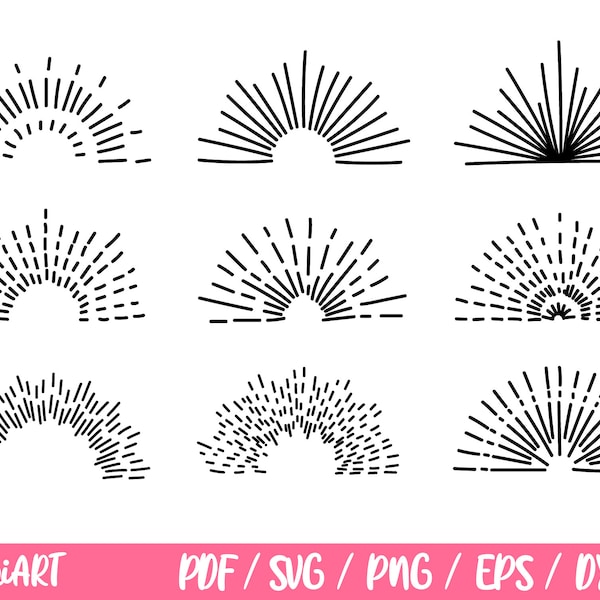 Rays Svg Bundle, Rays Png, Sun Rays, Sunburst Dxf, Boho Sun SVG, Sunshine Cut File, sunshine line svg, Summer Sun SVG Horizon Sunrise svg