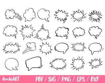 Comic Balloon Bubble Art & Words Bundle, Bang Boom Blast Svg Bundle, Superhero SVG, Happy Birthday Comics Svg, Funny Comical Speech Clouds