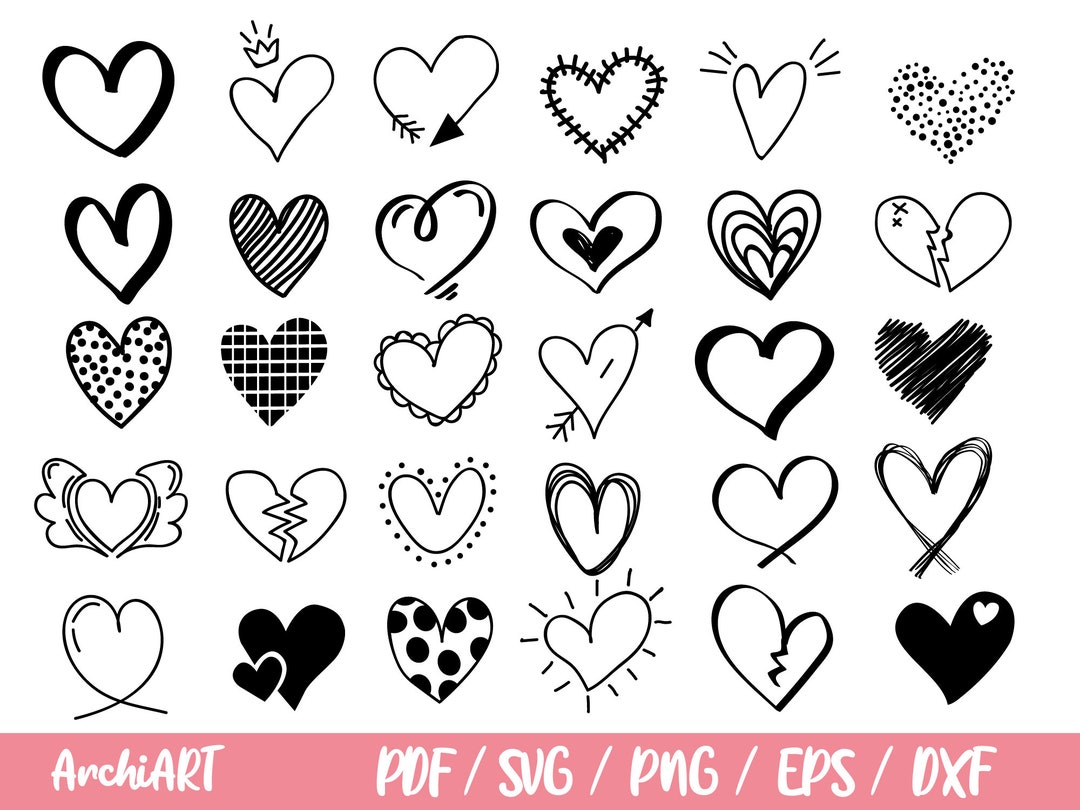 30 Heart Svg Bundle Hearts Svg Love Svg Doodle Heart Svg Valentine Svg ...