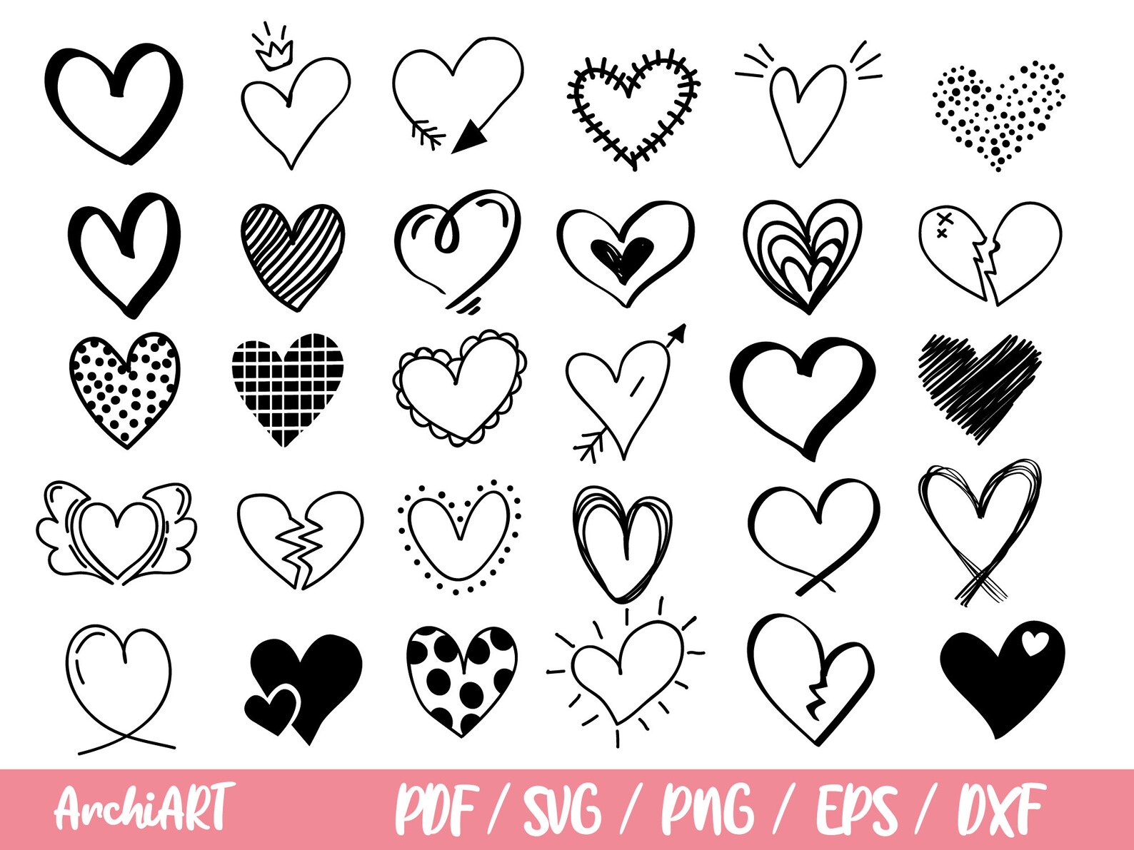 30 Heart Svg Bundle Hearts Svg Love Svg Doodle Heart Svg Valentine Svg ...