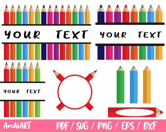 Crayon svg, Teacher svg, School svg, color pancil svg, Pencil SVG Bundle, Pencil Split Monogram, Name Frame, Back to School SVG, Teacher svg