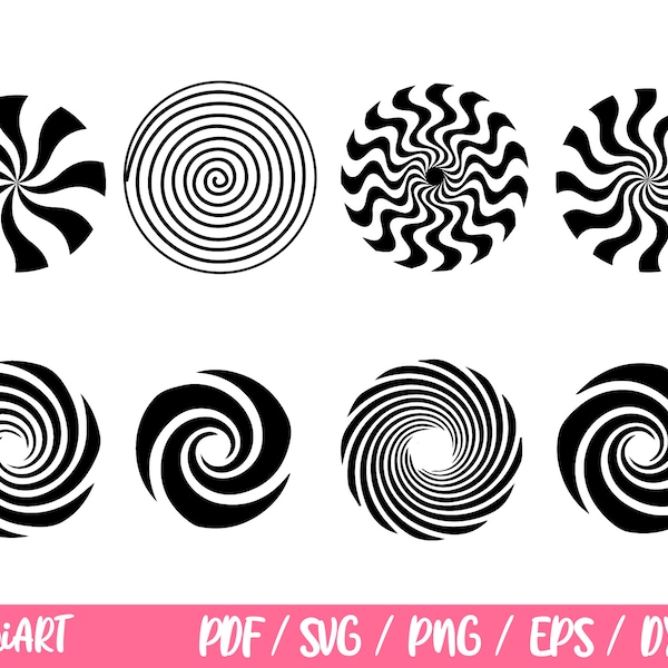 Optical Illusion 8 SVG Bundle. Optical Illusion Bundle Silhouette Cricut, Hypnosis Spiral SVG Bundle, PNG, Swirl Svg, Geometric Pattern Svg