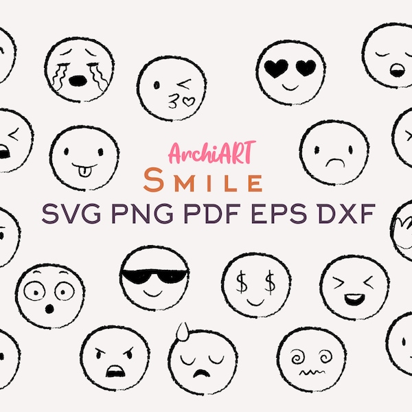 Emoji SVG + PNG bundle / Icons, social media, print and stickers / SVG Cut File for Cricut, Silhouette, Brother, smile svg, emoji cricut svg