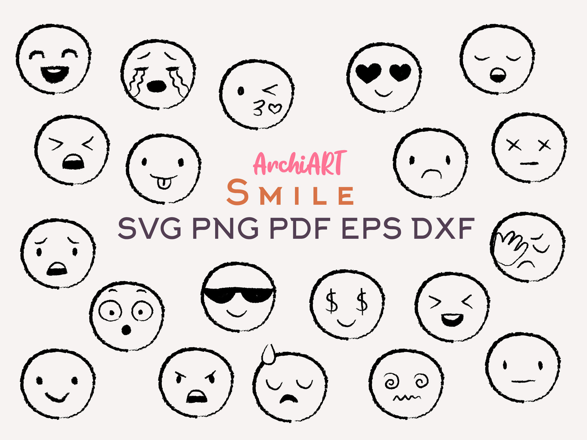Emoji SVG PNG Bundle / Icons, Social Media, Print and Stickers / SVG