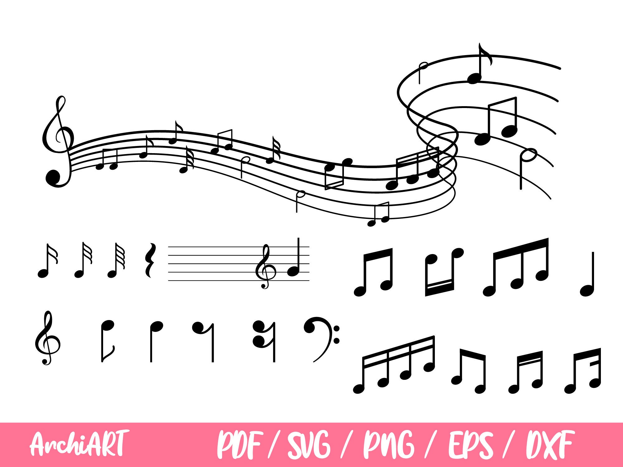 20 Music Svg, Music Notes Svg, Music Clipart Notes, Treble Clef Svg