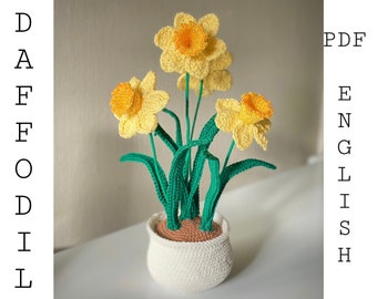 Crochet Daffodil pattern, easy crocheted daffodil english PDF