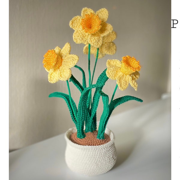 Crochet Daffodil pattern, easy crocheted daffodil english PDF