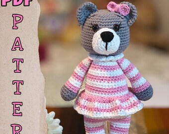 FREE Teddy bear crochet pattern - amigurumi bear tutorial - Jolly the Bear - stripe bear (English PDF only)