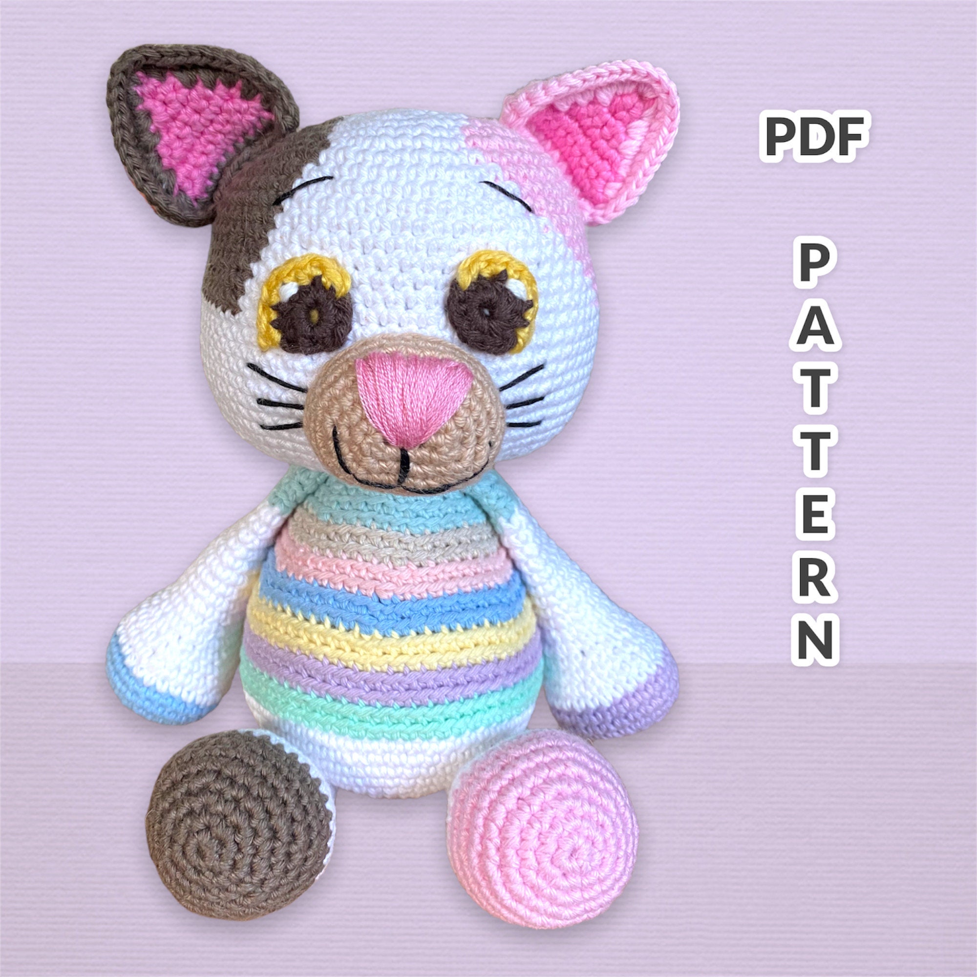 Lilly the cat | crochet cat pattern | amigurumi cat pattern | crochet colorful cat | English PDF pattern