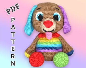 Dog crochet pattern, amigurumi toy PDF pattern English, Colai the Rainbow dog