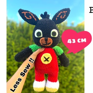 Bing bunny crochet, less sew pattern, 43 cm tall, amigurumi pdf pattern English, Chinelle Yarn