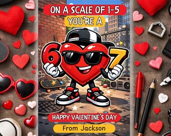 On a Scale of 1–5 You’re a 6/7 Valentine Card – Editable Canva Template | Funny Kids Valentine | 4x6 Printable