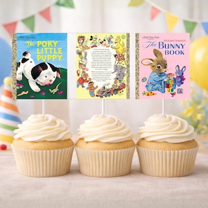 Miniature Little Golden Book Cupcake Toppers | 16 Printable Book Covers | Foldable Front & Back Covers | 1.7x2" DIY Digital Download