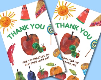 The Very Hungry Caterpillar Thank You Cards: Birthday Party Favor (Digital Download)