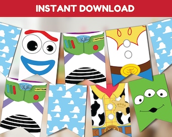 Toy Story Birthday Banner: Buzz, Woody, Alien, Forky (digital