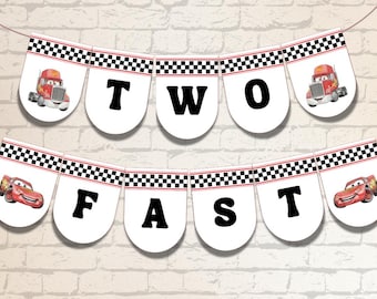 Cars "TWO FAST" Birthday Banner: Pixar Theme (Digital Download)