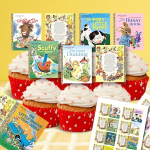 Miniatur Goldenes Buch Cupcake Toppers | 16 druckbare Buch-Cover | Faltbare Vorder- und Rückseite 1.7x2 &quot;DIY Digital Download