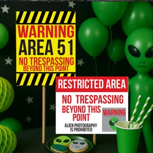 Alien Party Schilder | Bereich 51 Printable | Sperrgebiet | Sofort Download