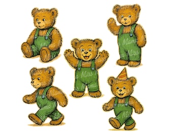 Corduroy Bear Clipart PNG Bundle: Storybook Party Theme (Digital Download