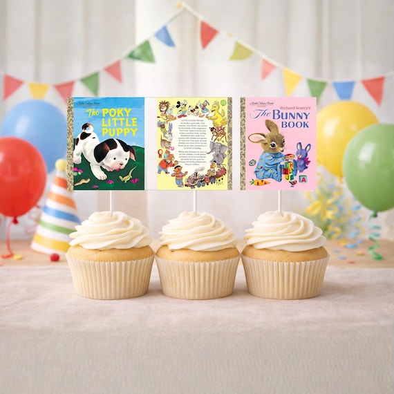 Miniature Little Golden Book Cupcake Toppers | 16 Printable Book Covers | Foldable Front & Back Covers | 1.7x2" DIY Digital Download