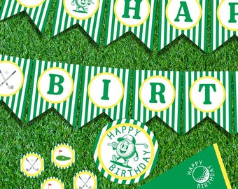 Golf Birthday Party Decorations Printables: Banner, Cupcake Toppers- Par-tee | Instant Download | Printable party bundle | Golf themed party