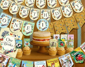 Little Golden Books 1st Birthday Party Decorations: Garland, Cupcake Toppers, Poster (Digital Download)