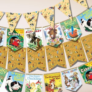 Little Golden Books Storybook Bunting Bundle Printable Party Garland | 3 Shape Designs | Vintage Book Theme Birthday Baby Shower Decoration