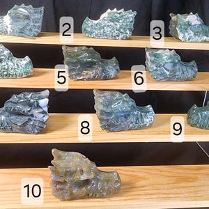 Natural Moss Agate Dragon Head, Crystal Carving
