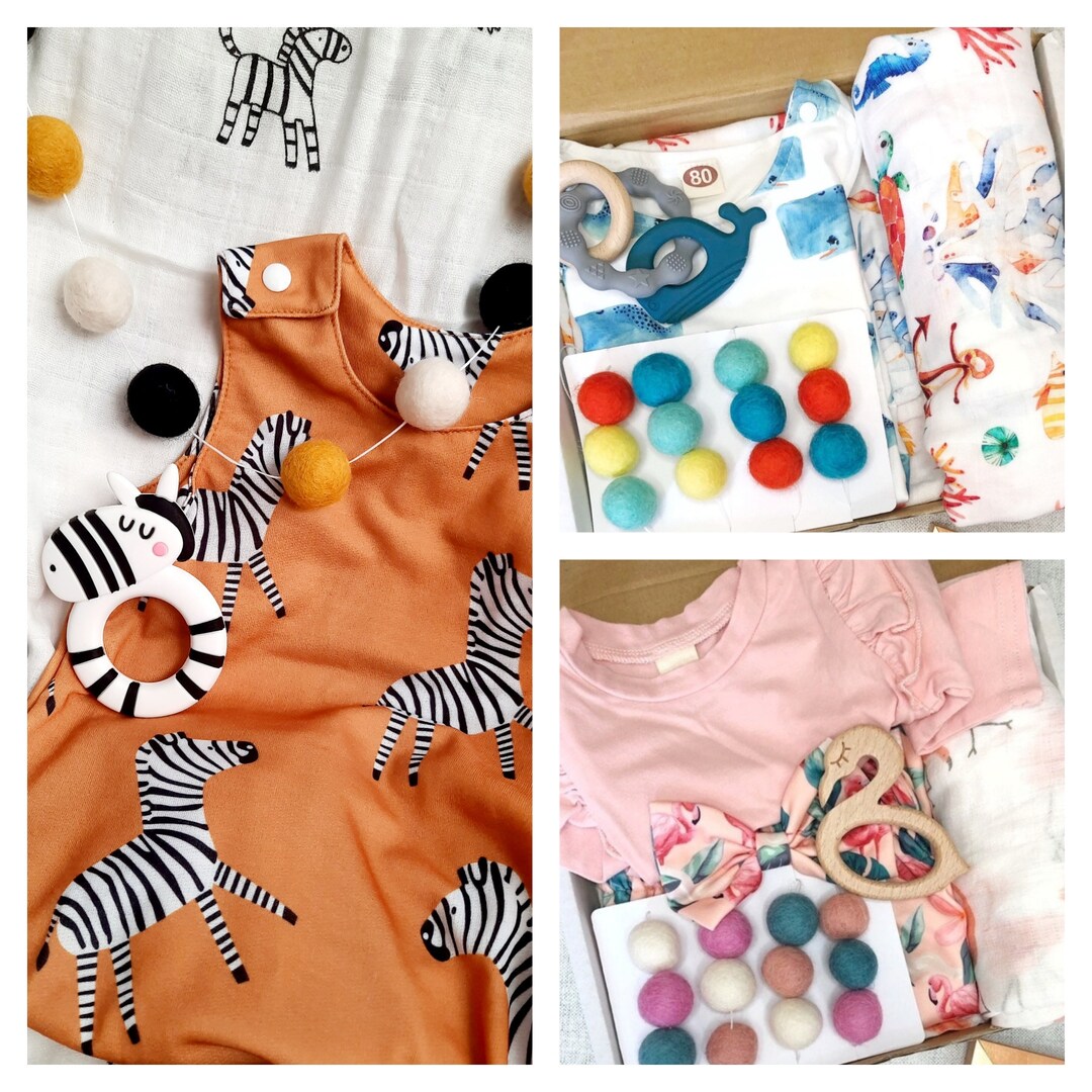 Nature Theme Baby Gift Set Animal Print Romper Matching Romper and Muslin Baby Shower Present