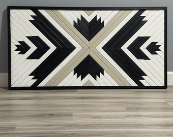 Geometric Wood Mosaic Wall Art, Large Handmade Decor