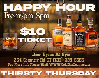 Editable Bar Flyer Template | Happy Hour, Live Music (5x7, Photoshop, Digital Download)