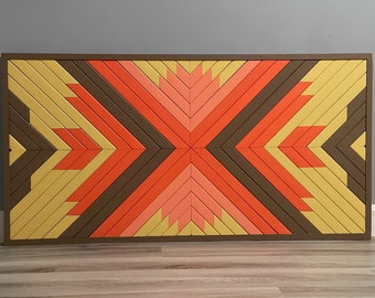 Geometric Wood Mosaic Wall Art, Large Aztec Decor