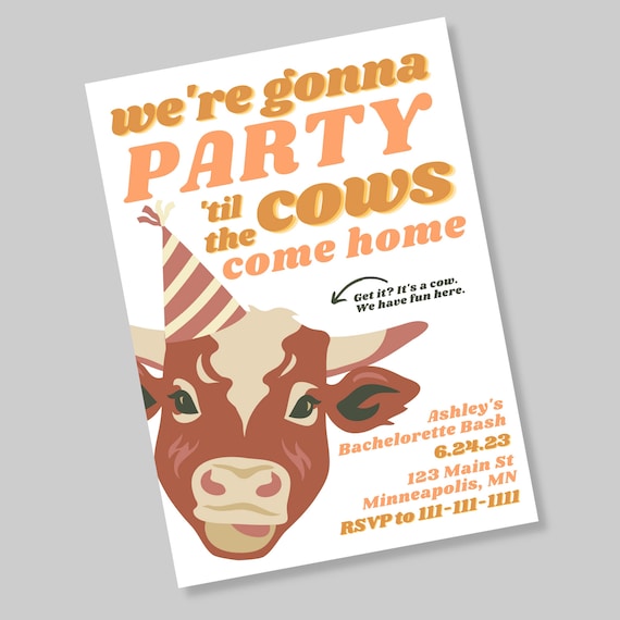 Funny Cow Bachelorette Party Invitation Template (Canva Editable)
