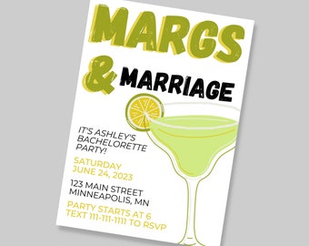 Margs & Marriage Bachelorette Invitation Template Editable Canva Template Custom Bachelorette Invite