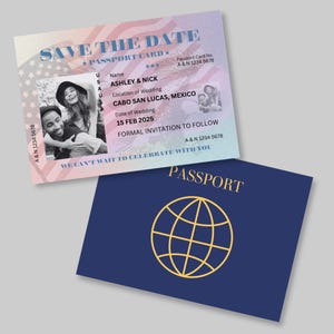 Passport Save the Date Editable Customizable Canva Template Unique Wedding Save The Date Destination Wedding Digital and Printable