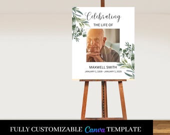 Eucalyptus Celebration of Life Welcome Sign, Memorial Sign (Canva Template)