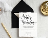 Black and White Classic Wedding Invitation Template Download, Editable Invitation