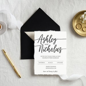 Black and White Classic Wedding Invitation Template Download, Editable Invitation
